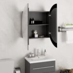 Armoire de salle de bain miroir rond et LED Gris 54x54x17,5 cm – Image 2