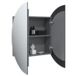 Armoire de salle de bain miroir rond et LED Gris 54x54x17,5 cm – Image 3