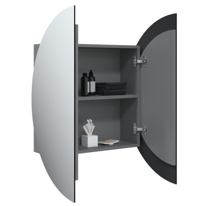 Armoire de salle de bain miroir rond et LED Gris 54x54x17,5 cm – Image 3