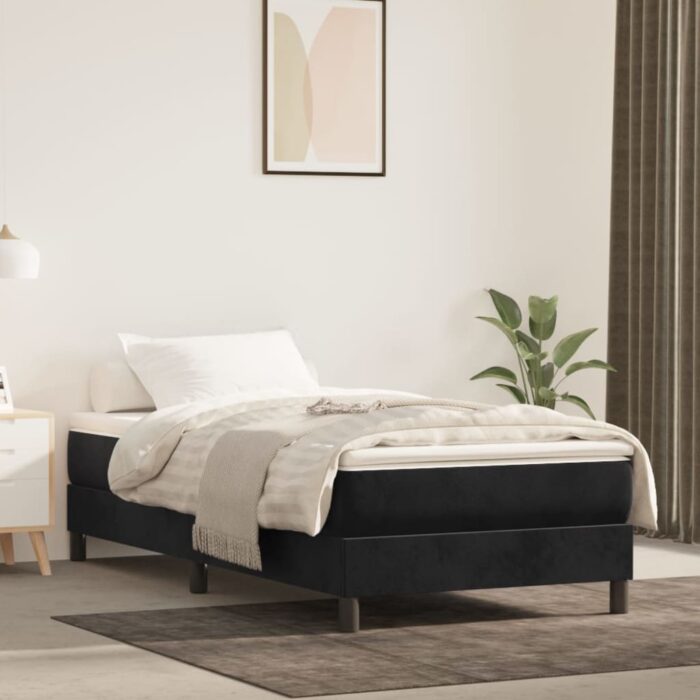 Matelas de lit à ressorts ensachés Noir 90x200x20 cm Velours – Image 1
