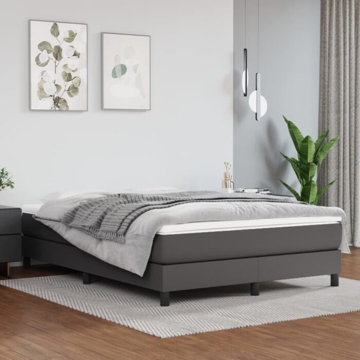 Matelas de lit à ressorts ensachés Gris 140x200x20cm Similicuir – Image 1
