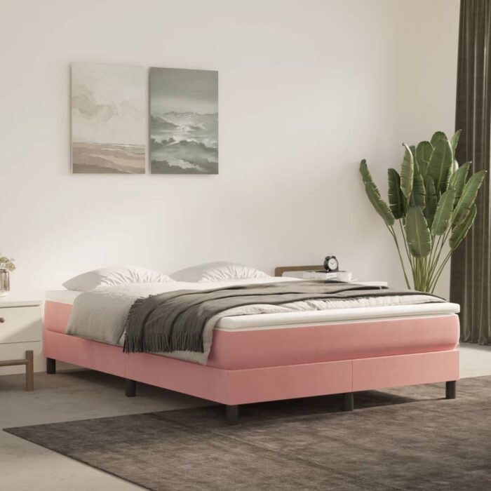Matelas de lit à ressorts ensachés Rose 140x200x20 cm Velours – Image 1