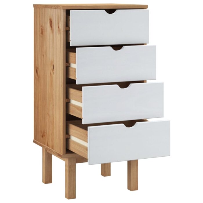 Commode OTTA marron et blanc 45x39x90 cm bois de pin massif – Image 2