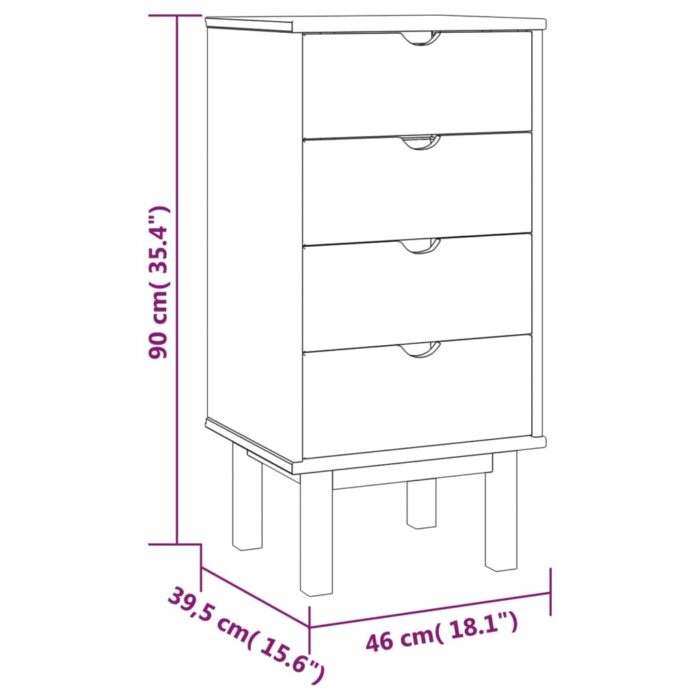 Commode OTTA marron et blanc 45x39x90 cm bois de pin massif – Image 4