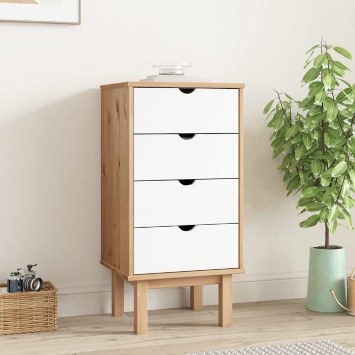 Commode OTTA marron et blanc 45x39x90 cm bois de pin massif – Image 1