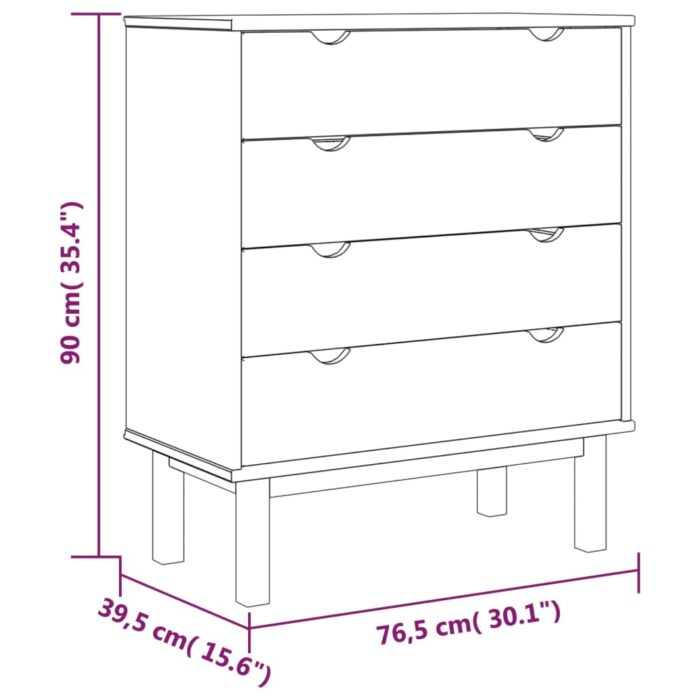 Commode OTTA 76,5x39,5x90 cm Bois de pin massif – Image 4