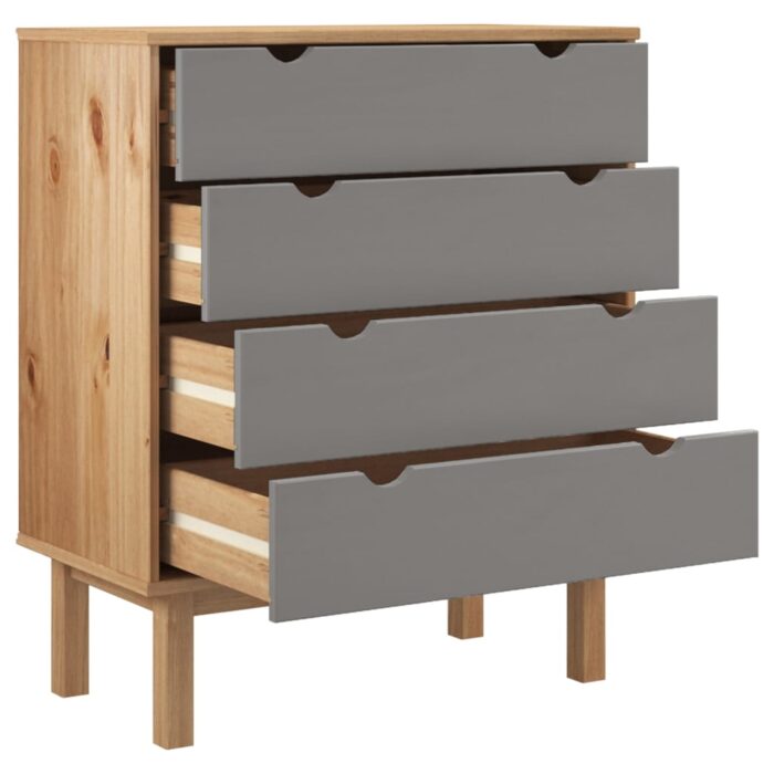 Commode OTTA Marron et gris 76,5x39,5x90 cm Bois de pin massif – Image 2