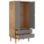 Garde-robe OTTA Marron et gris 76,5x53x172 cm Bois massif pin – Image 2