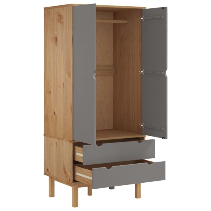 Garde-robe OTTA Marron et gris 76,5x53x172 cm Bois massif pin – Image 2