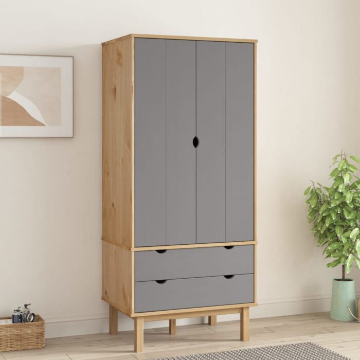 Garde-robe OTTA Marron et gris 76,5x53x172 cm Bois massif pin – Image 1