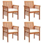 Chaises de jardin avec coussins lot de 4 Bois d'acacia massif