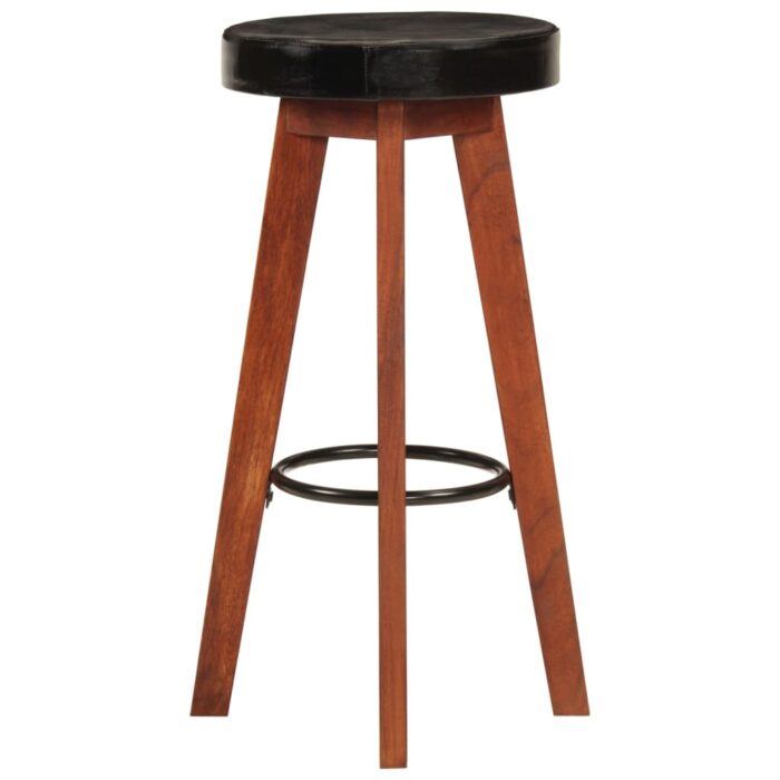 Tabourets de bar 2 pcs Cuir véritable et bois d'acacia solide – Image 2