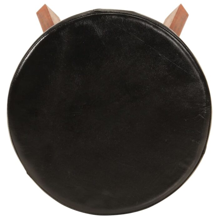 Tabourets de bar 2 pcs Cuir véritable et bois d'acacia solide – Image 3