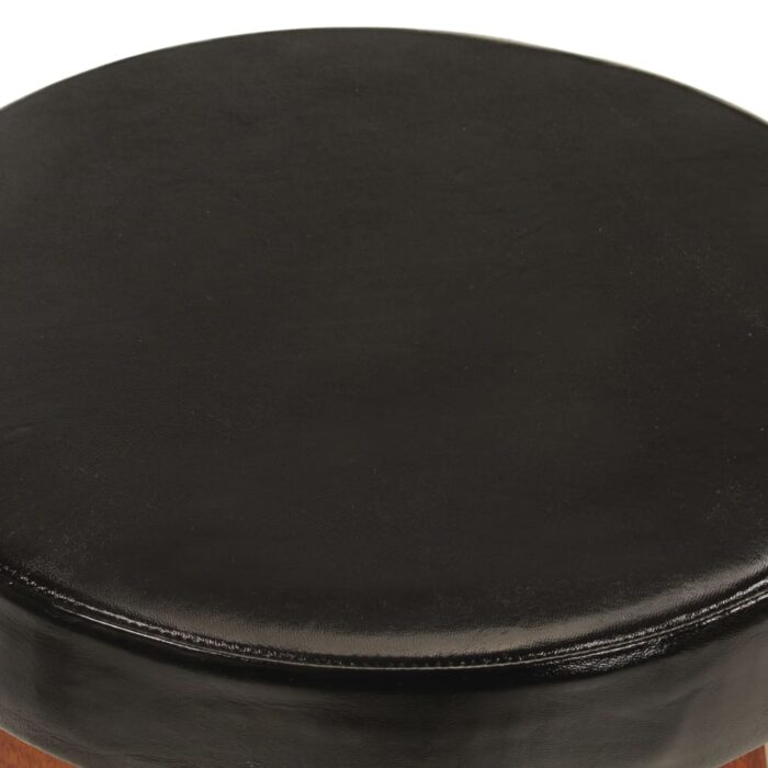 Tabourets de bar 2 pcs Cuir véritable et bois d'acacia solide – Image 4