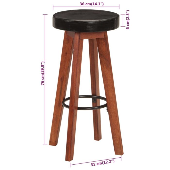 Tabourets de bar 2 pcs Cuir véritable et bois d'acacia solide – Image 6