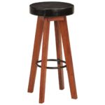 Tabourets de bar 2 pcs Cuir véritable et bois d'acacia solide – Image 7