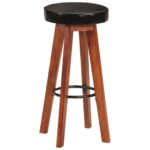 Tabourets de bar 2 pcs Cuir véritable et bois d'acacia solide – Image 8