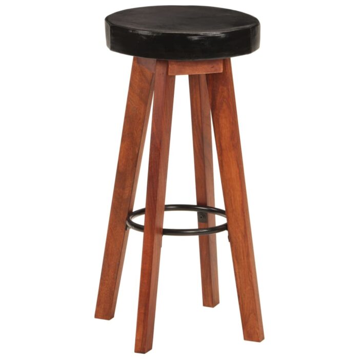 Tabourets de bar 2 pcs Cuir véritable et bois d'acacia solide – Image 8