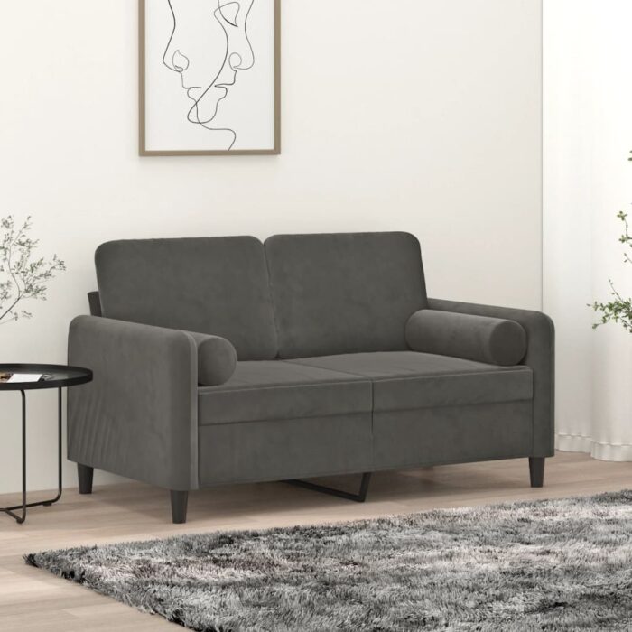 Coussins décoratifs lot de 2 Gris foncé Ø15x50 cm Velours – Image 1