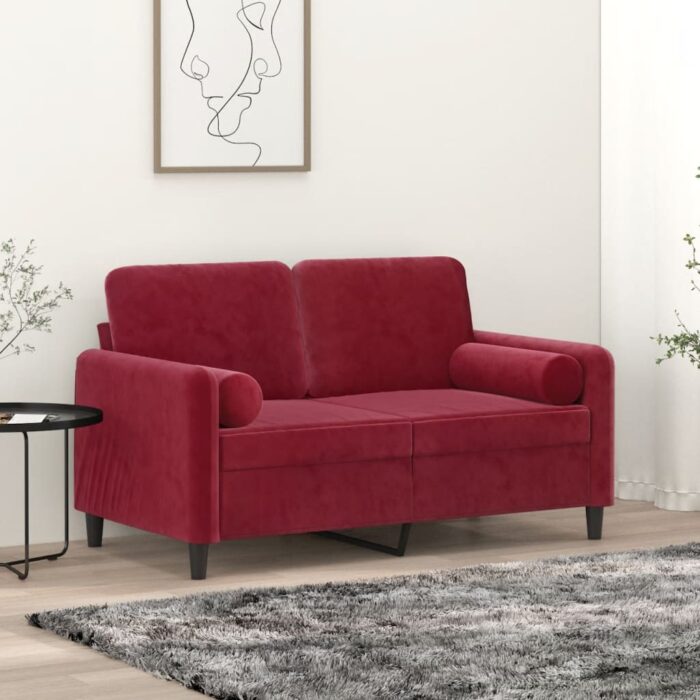 Coussins décoratifs lot de 2 Rouge bordeaux Ø15x50 cm Velours – Image 1