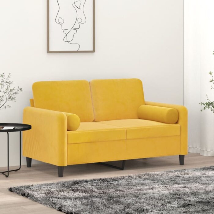Coussins décoratifs 2 pcs Jaune Ø15x50 cm Velours – Image 1