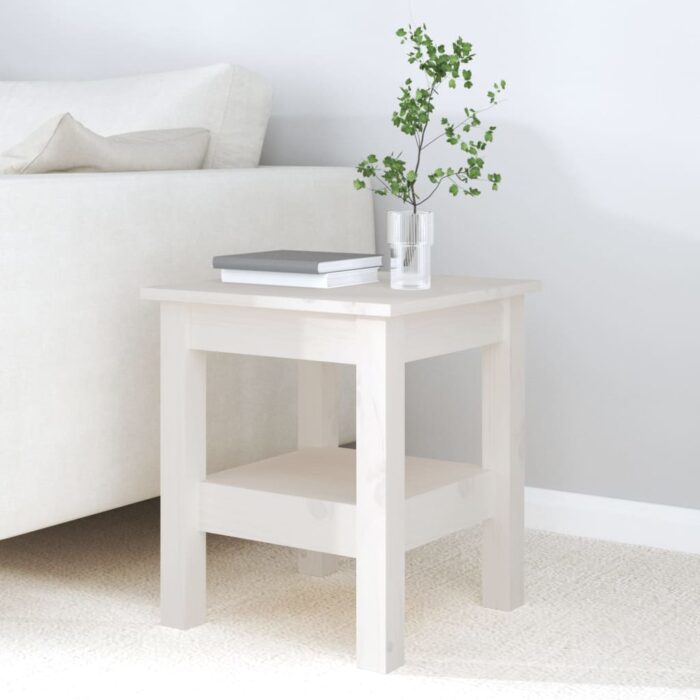 Table basse Blanc 35x35x40 cm Bois massif de pin – Image 2