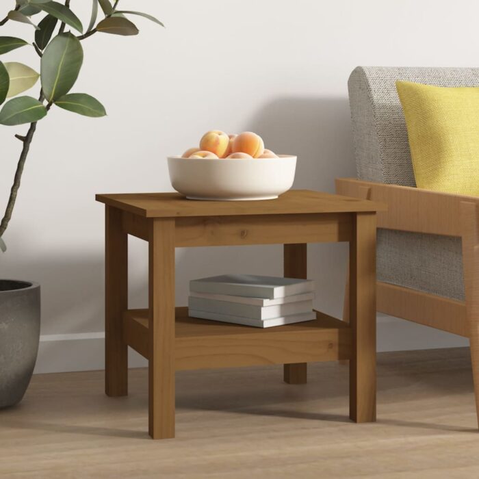 Table basse Marron miel 45x45x40 cm Bois massif de pin – Image 2
