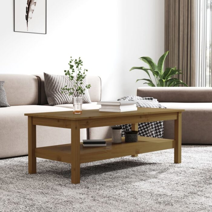 Table basse Marron miel 110x50x40 cm Bois massif de pin – Image 3
