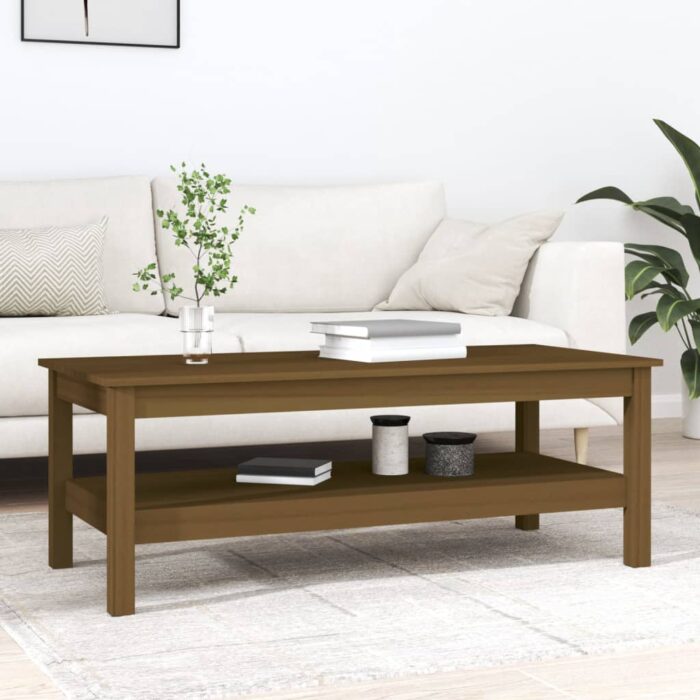 Table basse Marron miel 110x50x40 cm Bois massif de pin – Image 1