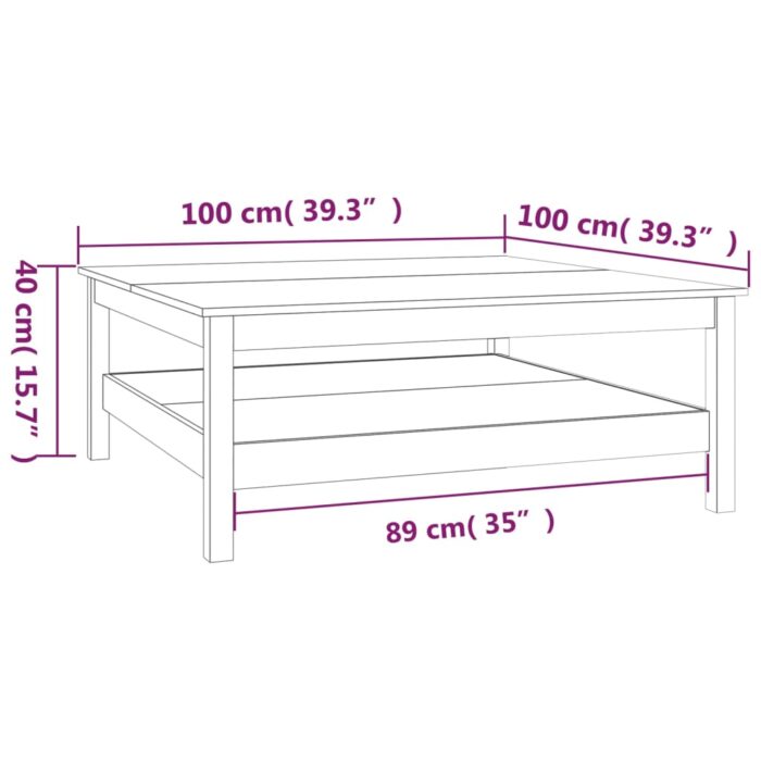 Table basse 100x100x40 cm Bois massif de pin – Image 5