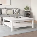 Table basse Blanc 100x100x40 cm Bois massif de pin – Image 2