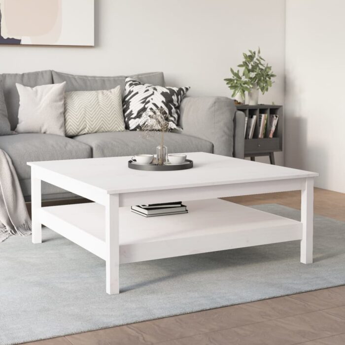 Table basse Blanc 100x100x40 cm Bois massif de pin – Image 2