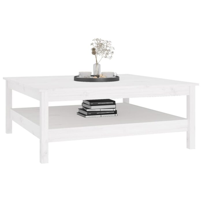 Table basse Blanc 100x100x40 cm Bois massif de pin – Image 3