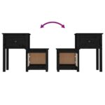 Tables de chevet 2 pcs Noir 79,5x38x65,5 cm Bois de pin massif – Image 4