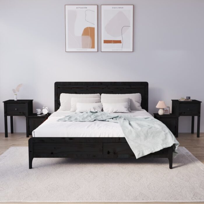 Tables de chevet 2 pcs Noir 79,5x38x65,5 cm Bois de pin massif – Image 1