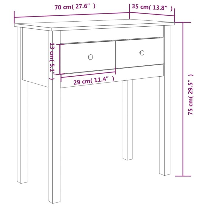 Table console Blanc 70x35x75 cm Bois massif de pin – Image 8