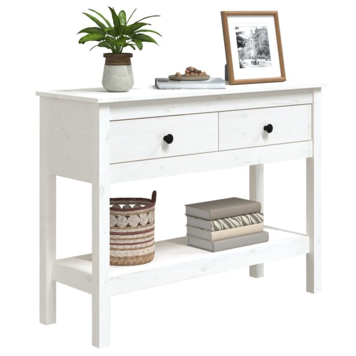 Table console Blanc 100x35x75 cm Bois massif de pin – Image 2