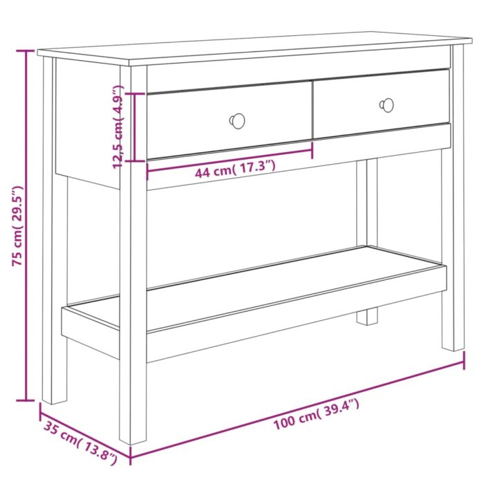 Table console Blanc 100x35x75 cm Bois massif de pin – Image 8