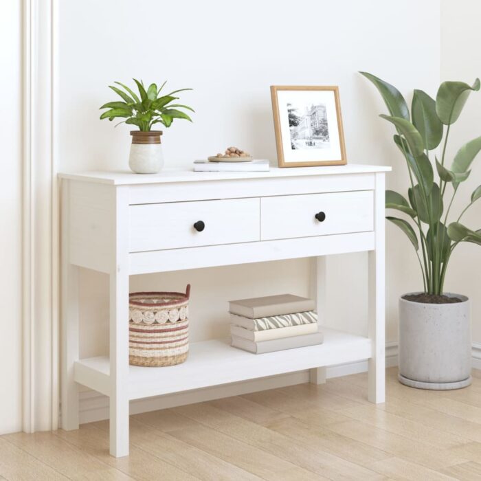 Table console Blanc 100x35x75 cm Bois massif de pin – Image 1
