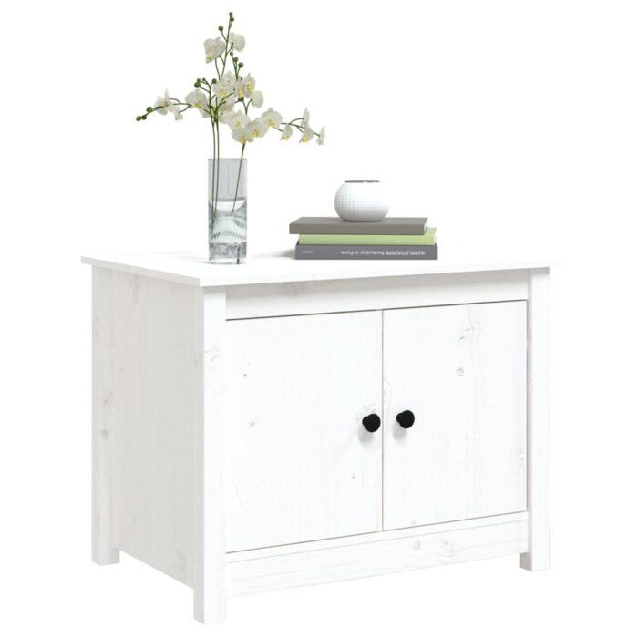 Table basse Blanc 71x49x55 cm Bois massif de pin – Image 2