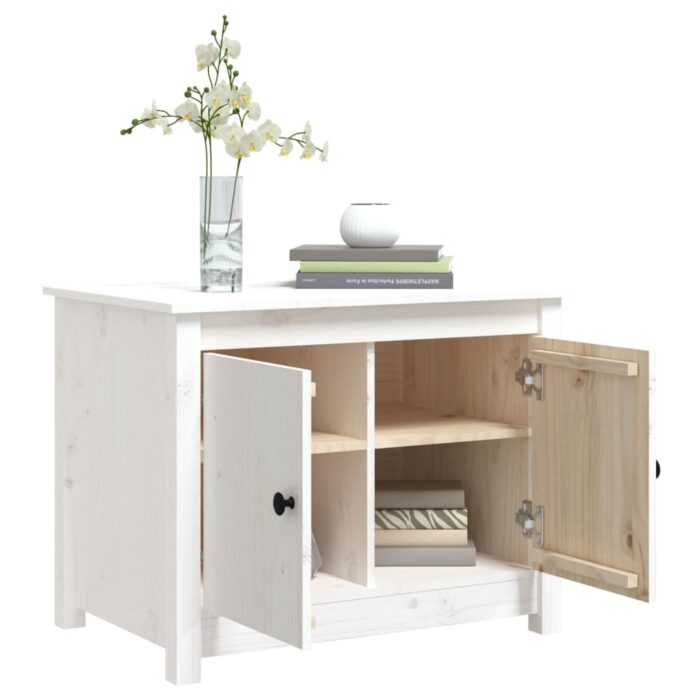Table basse Blanc 71x49x55 cm Bois massif de pin – Image 3