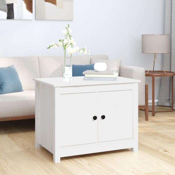Table basse Blanc 71x49x55 cm Bois massif de pin – Image 1