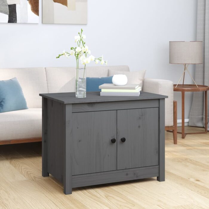 Table basse Gris 71x49x55 cm Bois massif de pin – Image 1