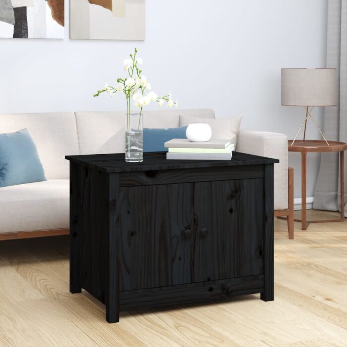 Table basse Noir 71x49x55 cm Bois massif de pin – Image 1