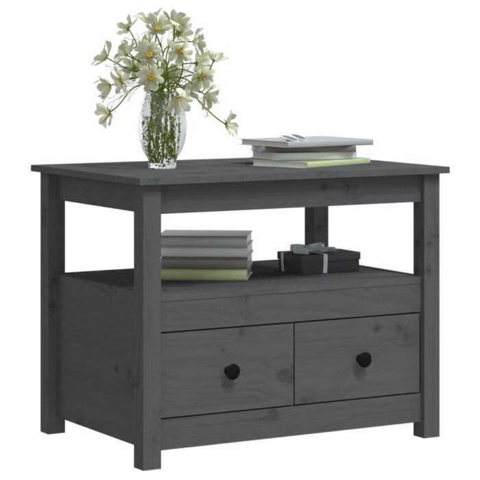 Table basse Gris 71x49x55 cm Bois massif de pin – Image 2
