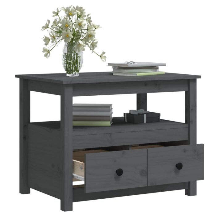 Table basse Gris 71x49x55 cm Bois massif de pin – Image 3