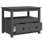 Table basse Gris 71x49x55 cm Bois massif de pin – Image 5