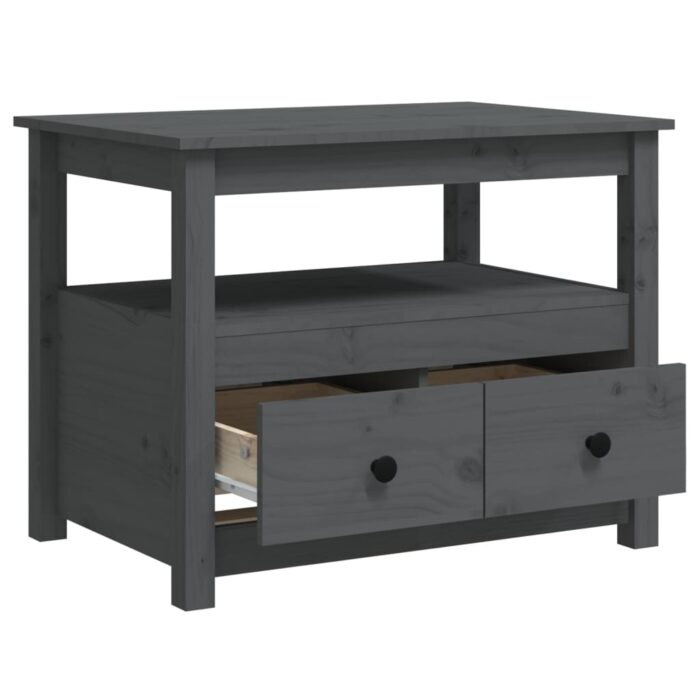 Table basse Gris 71x49x55 cm Bois massif de pin – Image 5