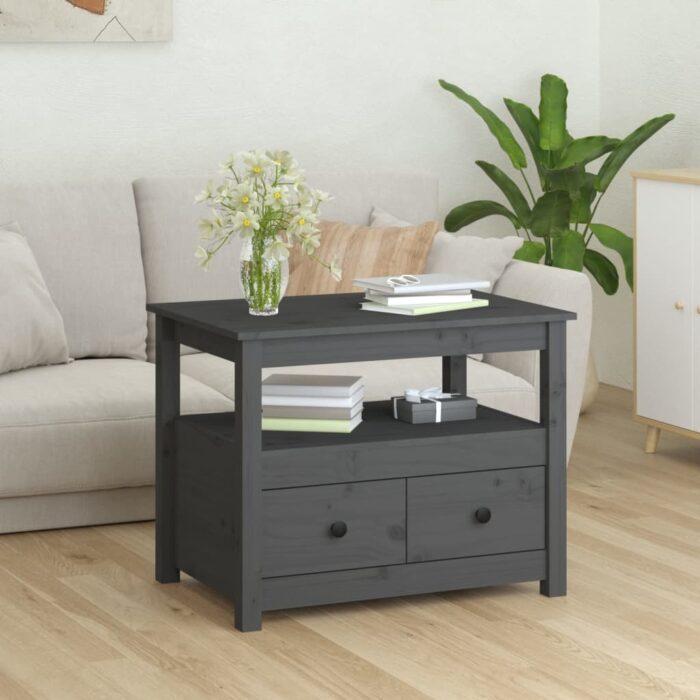 Table basse Gris 71x49x55 cm Bois massif de pin – Image 1