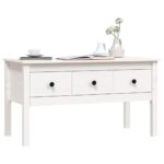 Table basse Blanc 102x49x55 cm Bois massif de pin – Image 2